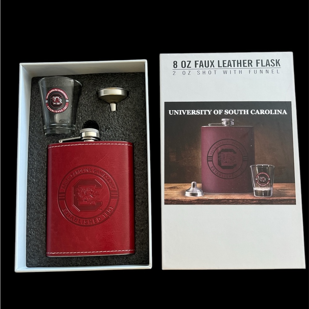 University of South Carolina Red Faux Leather Flask Set